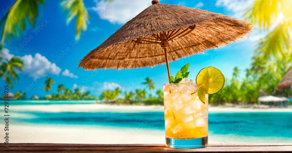 cocktails on the seashore overlooking palm trees. Selective focus. cocktails on the seashore overlooking palm trees. Selective focus.