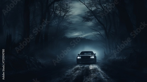 Moonlit Night Drive Through Enigmatic Fog © Emojibb.Family