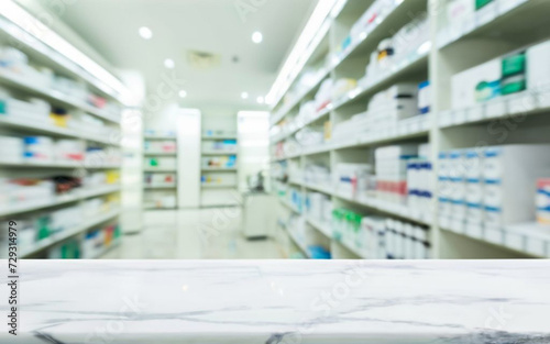 Simplicity Speaks Volumes: Empty White Marble Counter in Pharmacy