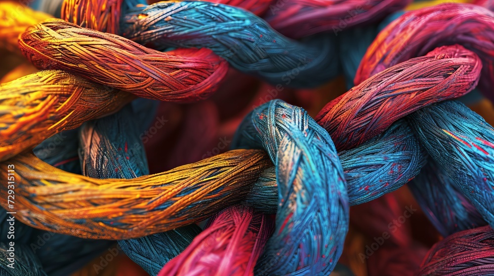 Vibrant Multicolored Ropes Tied in Intricate Knots Close-Up