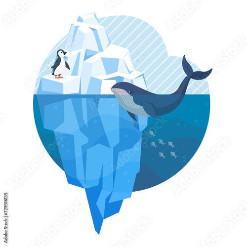 Glaciers vector illustration. Snow-covered mountains and glaciers form enchanting wintry vista The cold majesty icy bergs speaks to heart polar isolation Glacial ecosystems thrive in harshest climates