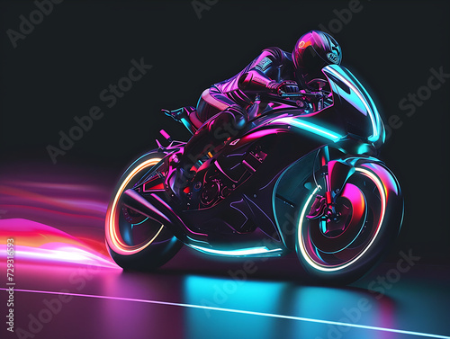 The glowing motorcycle on black background