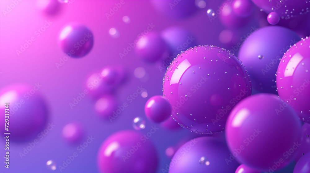 Purple glossy shiny balloons on purple background in flight levitation, 3D Purple glossy shiny balloons on purple background in flight levitation, 3D