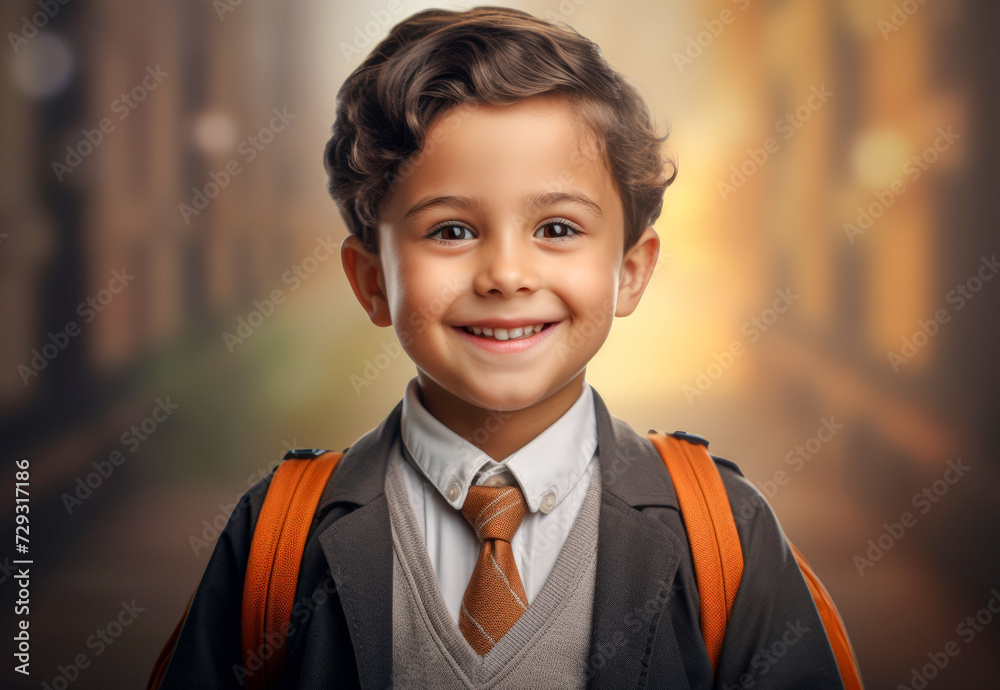 back to school concept, smiling boy carries a bag, on blurred background back to school concept, smiling boy carries a bag, on blurred background
