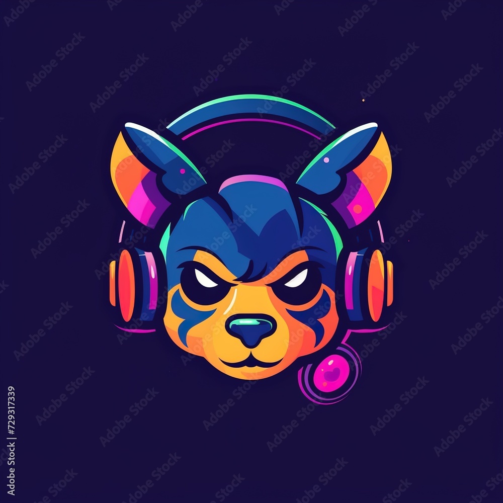 Gamer fox mascot, cartoon character with headphones