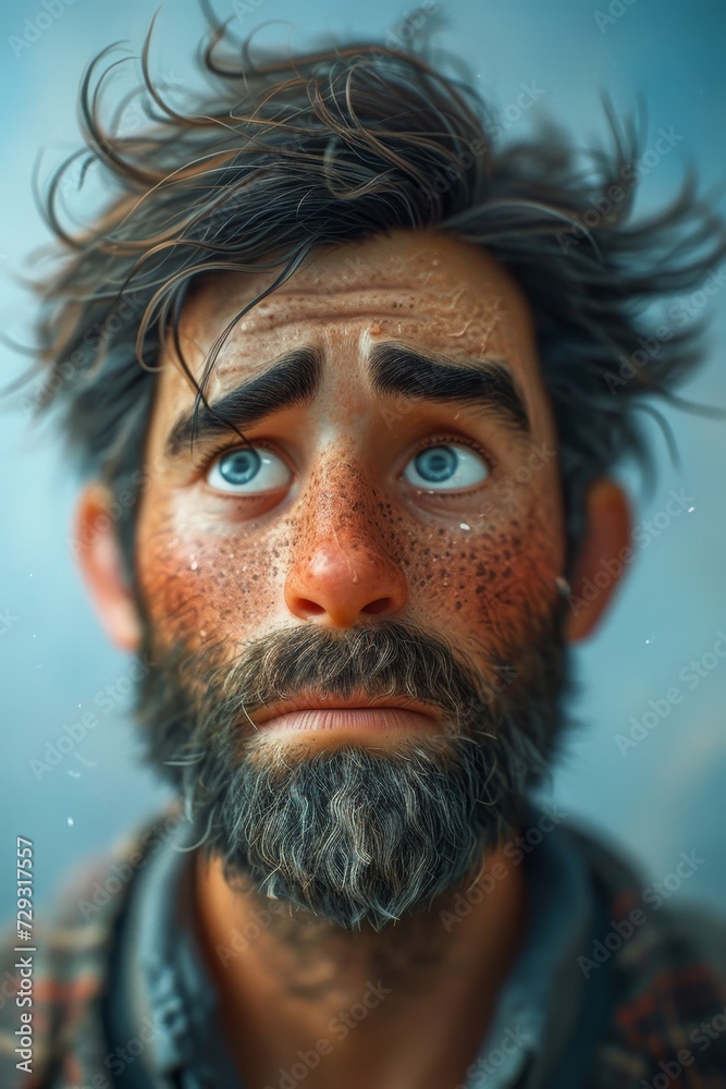 Portrait of a sad man. The face of a sad, confused man. 3d illustration