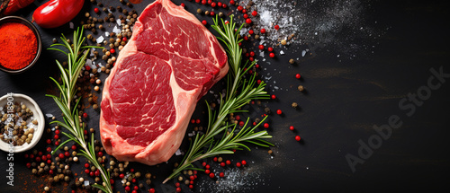 a fresh raw black angus prime meat steak t-bone, with empty copy space, food advertising