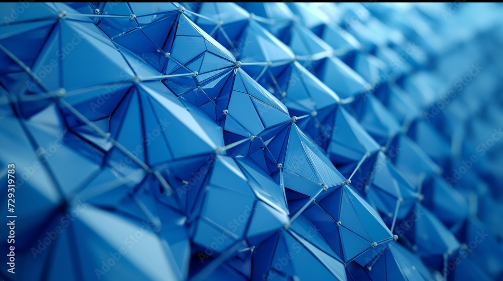 ten blue triangles in a geometric structure, in the style of photo ...