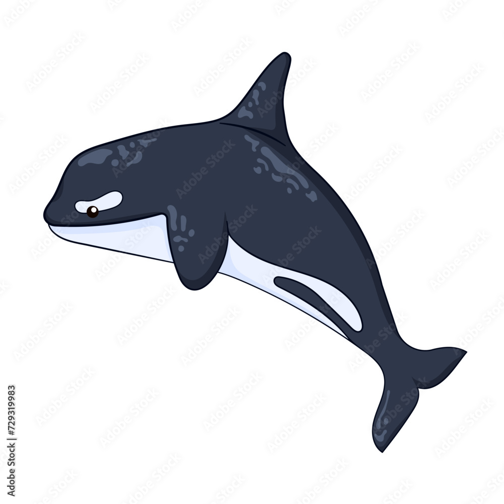 Fototapeta premium Cartoon art character killer whale, orca. Cute undersea animal for children book. Vector illustration isolated on a white background.