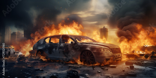 The Terrifying Chaos: Automobiles Ablaze in a Devastating Fire Accident Unleashing Havoc upon the City's Roads
