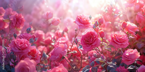 Pink Rose Garden: Lush Garden of Pink Roses Providing a Romantic Pink Background