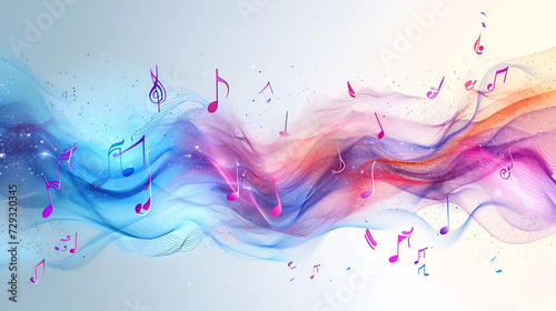 Music notes. Abstract musical background. Colorfull abstract music notes on line wave background. Generative ai  photo