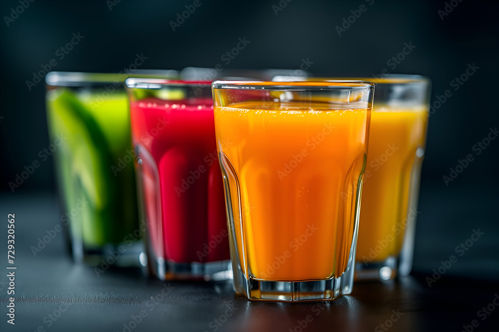 Glasses of fresh colorful juices on a black background Glasses of fresh colorful juices on a black background