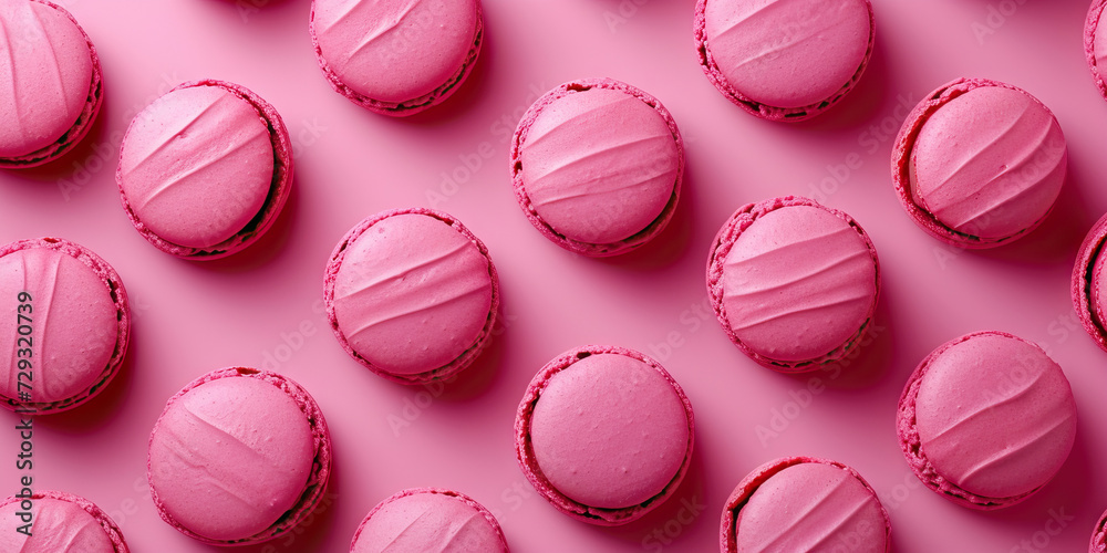 Fototapeta premium Pink Macarons: Delicious Pink Macarons Arranged in a Pattern for a Pink Background