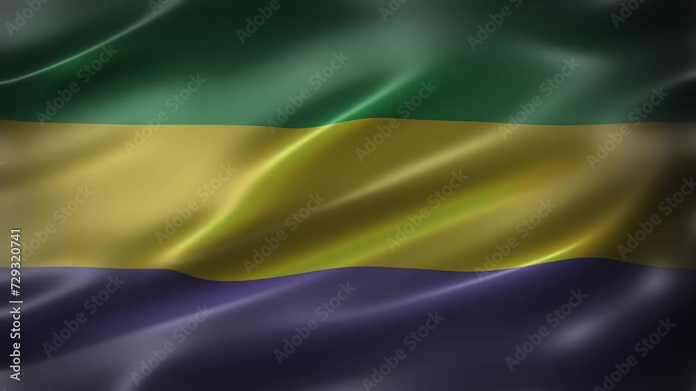 The Flag of Gabonese Republic, full frame, front view, glossy, fluttering, elegant silky texture, waving in the wind, realistic 4K CG animation, sleek, movie-like look, seamless loop-able. The Flag of Gabonese Republic, full frame, front view, glossy, fluttering, elegant silky texture, waving in the wind, realistic 4K CG animation, sleek, movie-like look, seamless loop-able.