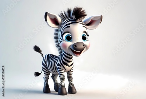 A Adorable 3d rendered cute happy smiling and joyful baby Zebra cartoon character on white backdrop