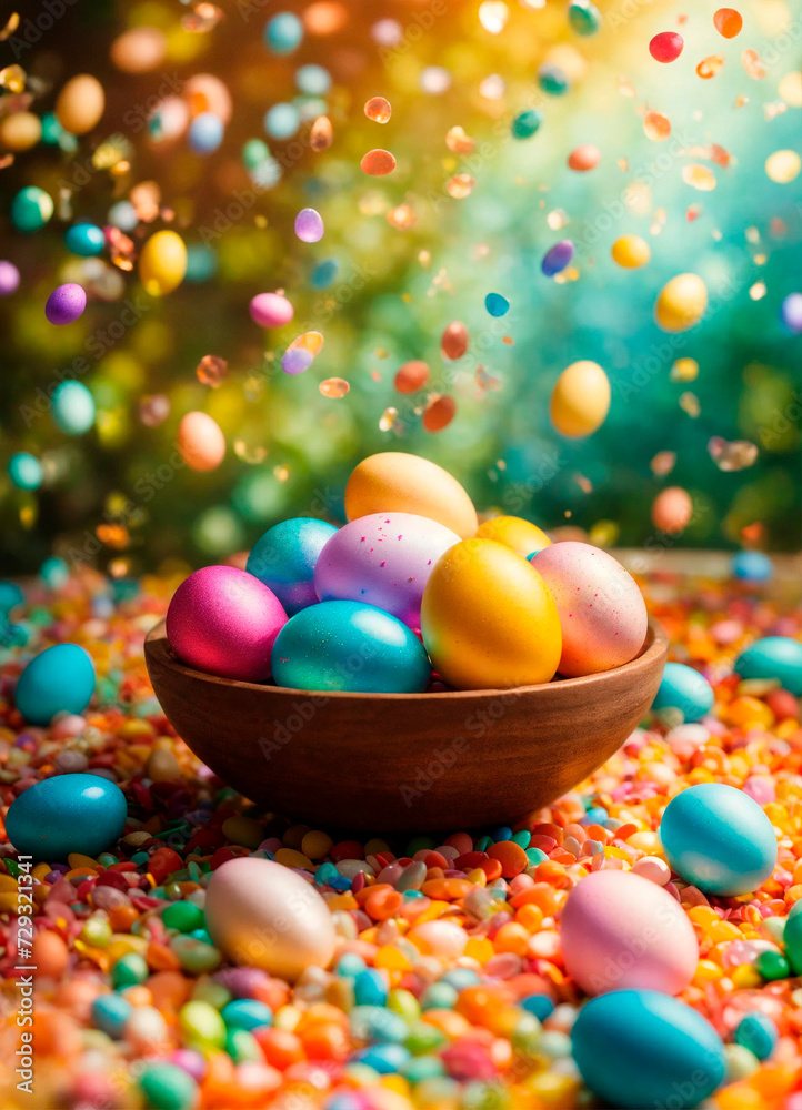 holographic Easter eggs on a shiny background. Selective focus. holographic Easter eggs on a shiny background. Selective focus.