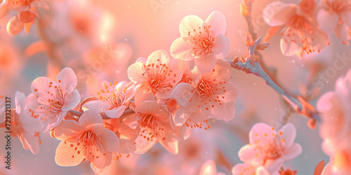 Peach Blossoms: Soft Peach-Colored Blossoms Creating a Delicate Background Peach Fuzz