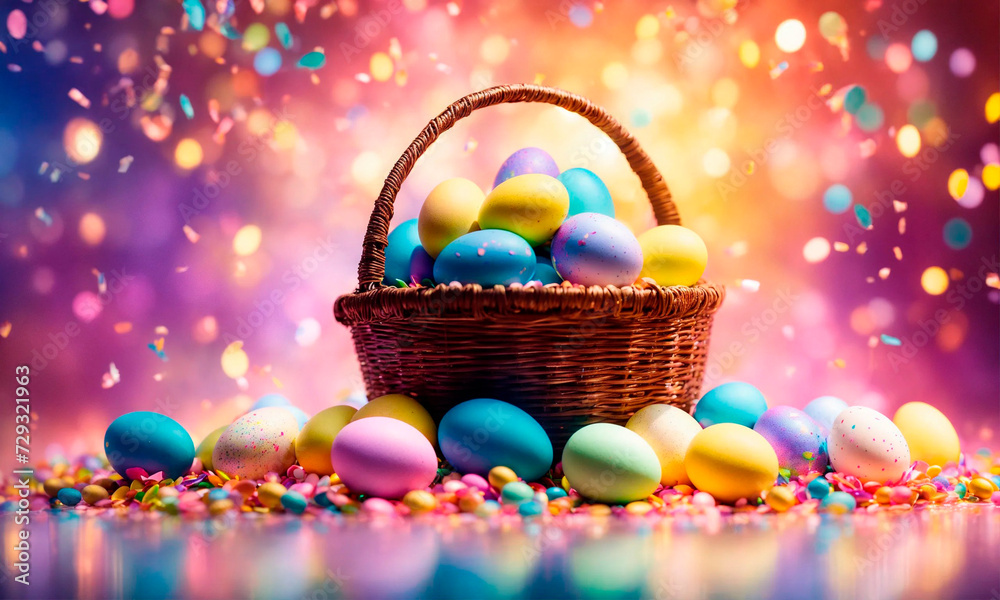 multi-colored Easter eggs in a basket. Selective focus. multi-colored Easter eggs in a basket. Selective focus.