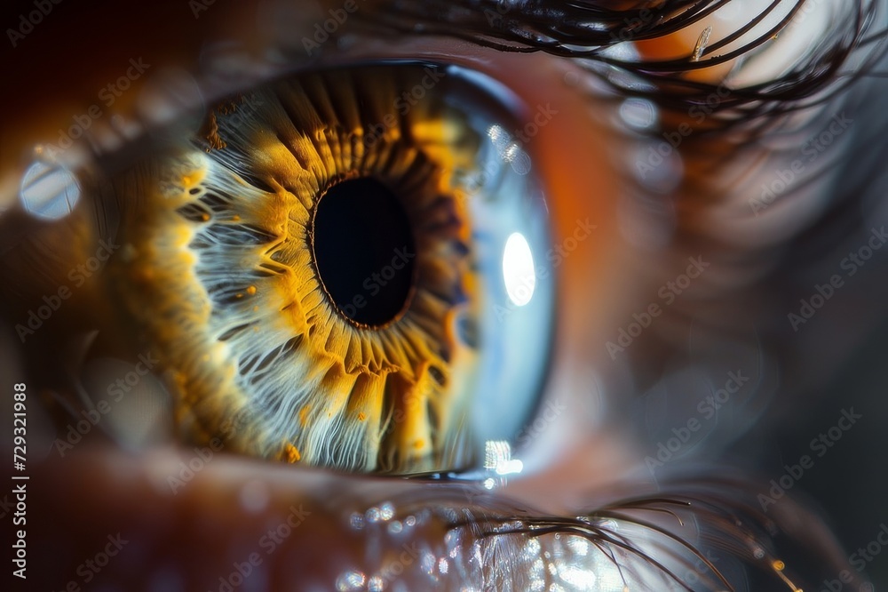 Fototapeta premium Green human eye extreme closeup in low light technique concept