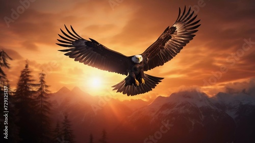 Silhouette of Eagle flying in the sky with sunrise. generative ai
