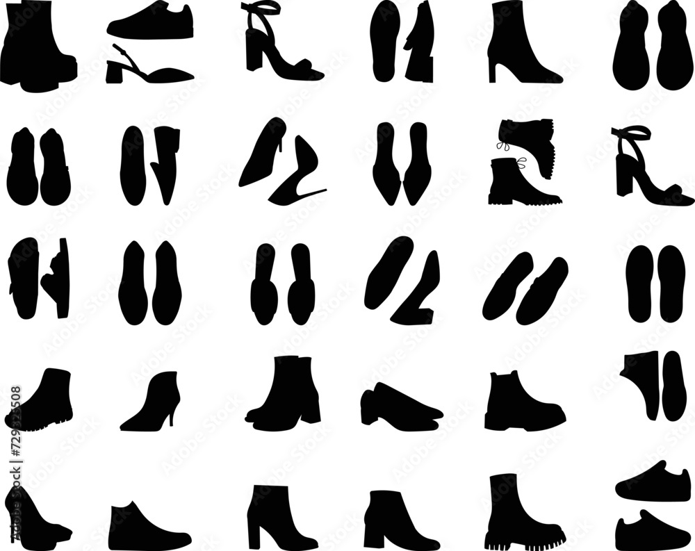 set of shoes silhouette set on white background vector