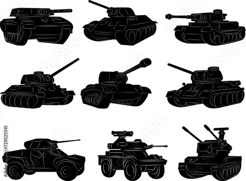 tanks silhouette set on white background vector