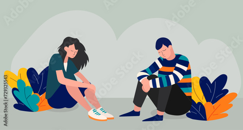 man and woman sitting sad and upset in flat style vector