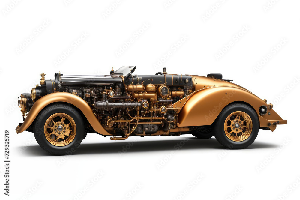 Steampunk car. Abstract illustration. AI generated.