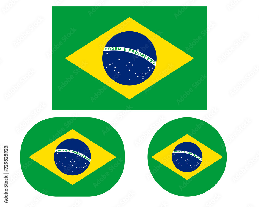 Flag in a rectangular square and circle, isolated png background. Flag of Brazil