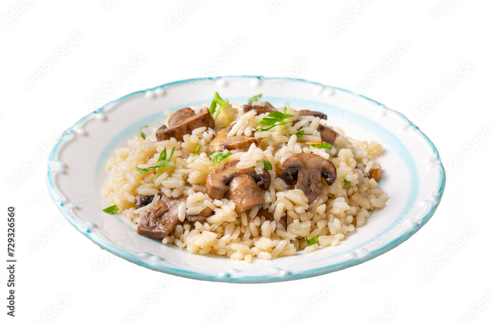 Mushroom rice pilaf, Turkish name; Mantarli pirinc pilavi. Mushroom rice pilaf, Turkish name; Mantarli pirinc pilavi.