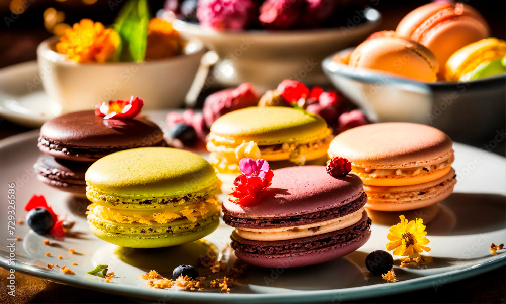 different macarons on a plate. Selective focus. different macarons on a plate. Selective focus.