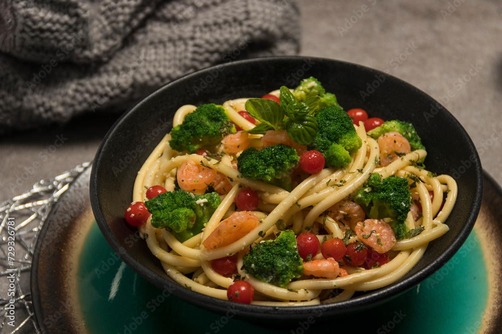 Nutritious and Delicious: A Plate of Pasta with Broccoli and Cherry Tomatoes