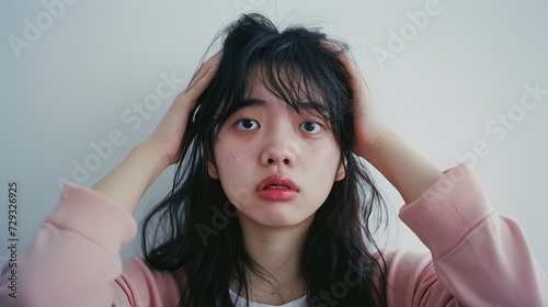 Korean girl with comical and exaggerated expression of confusion