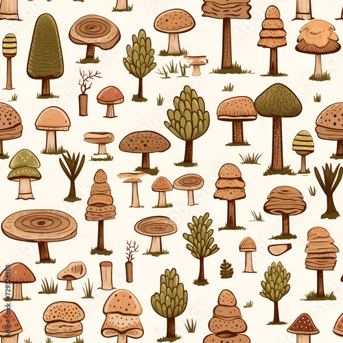 mushrooms and tree isolated set on white background