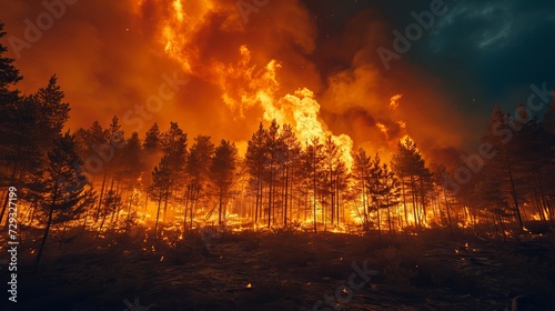 Dramatic Wildfire in a Dense Forest