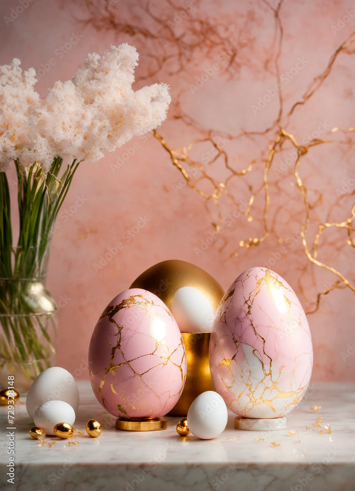 Obraz premium Easter eggs with marble patterns. Selective focus.