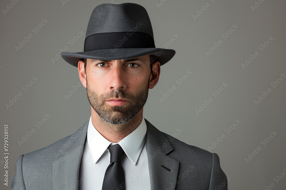 Serious Man in Suit and Fedora Hat Serious Man in Suit and Fedora Hat