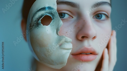 Woman with Confident Expression and Vulnerability Mask