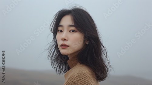 Mysterious Young Korean Woman in Casual Outfit
