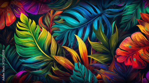 Tropical monstera leaves colorful background