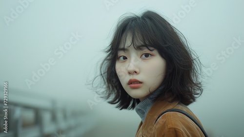 Mysterious Young Korean Woman in Casual Outfit