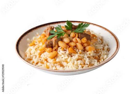 Traditional Turkish cuisine. Kuru Fasulye . Haricot Beans, rice and beans (Turkish name; pilav ustu kuru fasulye)