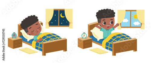  A Little boy sleeping on tonight, good night sweet dreams. and she wake up in the morning.