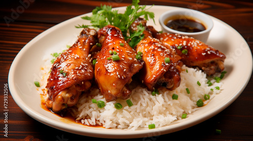 a plate of food with rice and meat