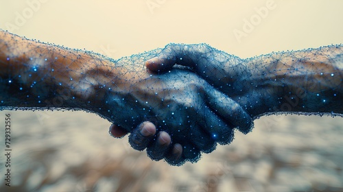 A representation of trade, with a two hands exchanging business-related symbols. AI generate illustration © PandaStockArt