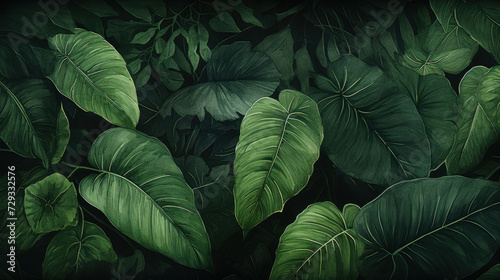 Drawing monstera leaves and tropical nature abstract background. Generative ai.