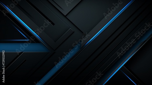 Modern black blue abstract background. Minimal. Color gradient. Dark. Web banner. Geometric shape. 3d effect. Lines stripes triangles. Design. Futuristic. Cut paper or metal effect. Luxury.