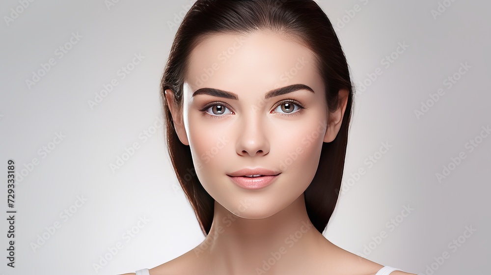 Portrait of young beautiful woman with perfect smooth skin isolated over white background. Tenderness and sensuality. Concept of natural beauty, plastic surgery, cosmetology, cosmetics,