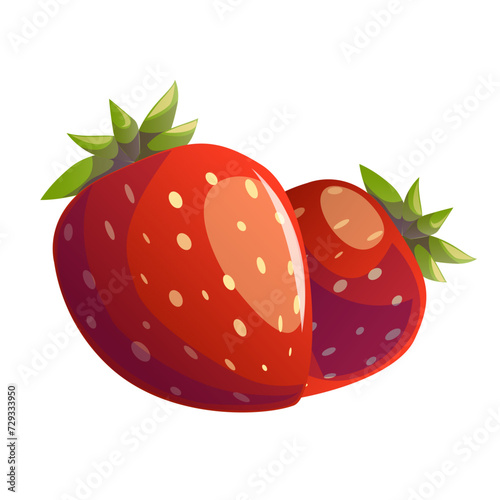 Strawberry red summer fruit, white background. Vector graphic illustration. Vegetarian cafe print, poster, card. Natural, organic dessert sweet, fresh berry